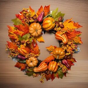 Fall Wreath Pumpkins Farmhouse Thanksgiving Autumn Decor